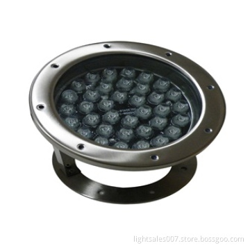 LED Round Flood Fountain Light, 24V DC ,108W, Stainless Steel Lamp Body ,Toughened Glass ,36-piece LEDs
